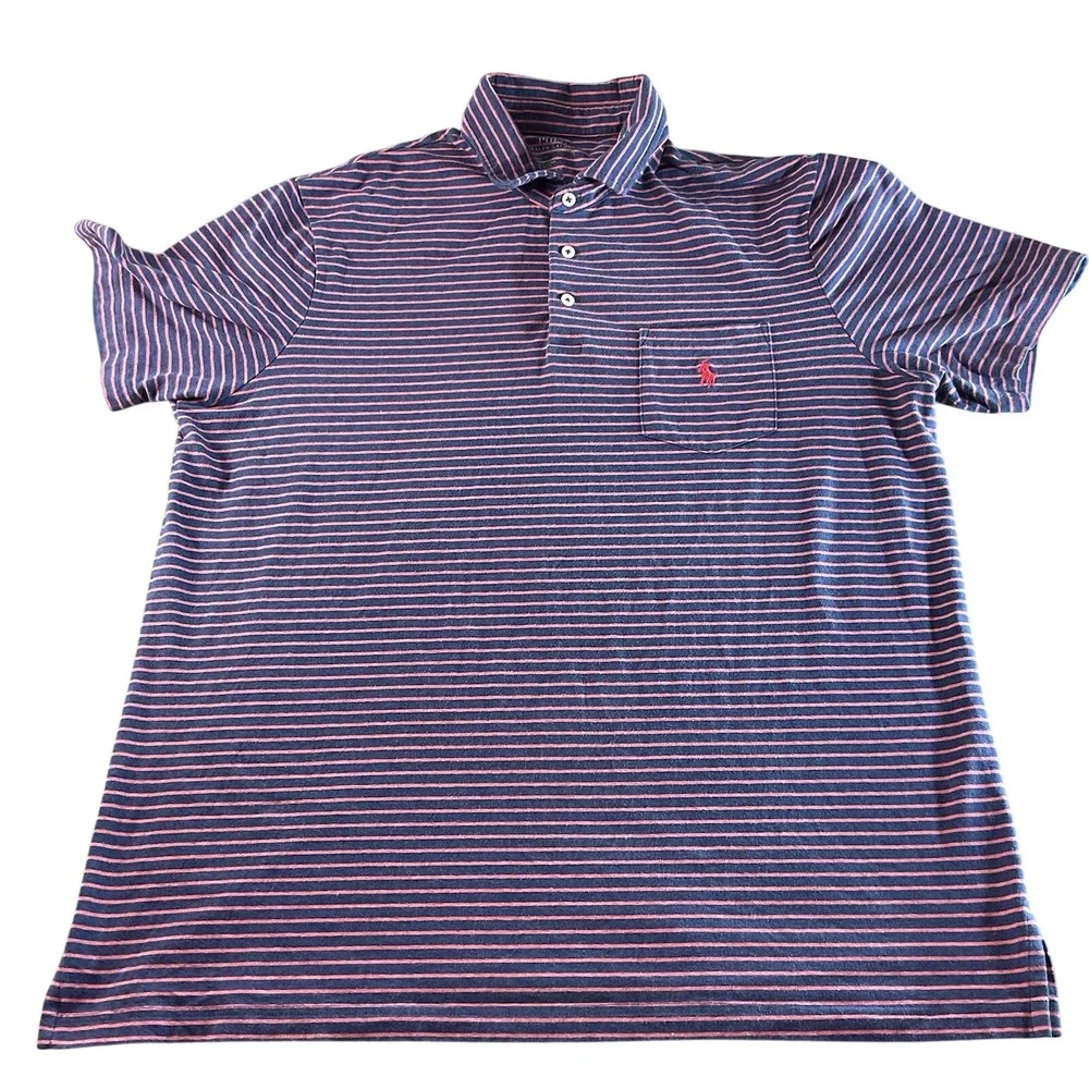 Polo Ralph Lauren‎ Classic Fit Performance Striped Pink Blue Polo Shirt